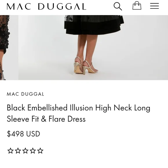 Mac Duggal Black Flower Applique Fit & Flare Dress - Picture 3 of 12